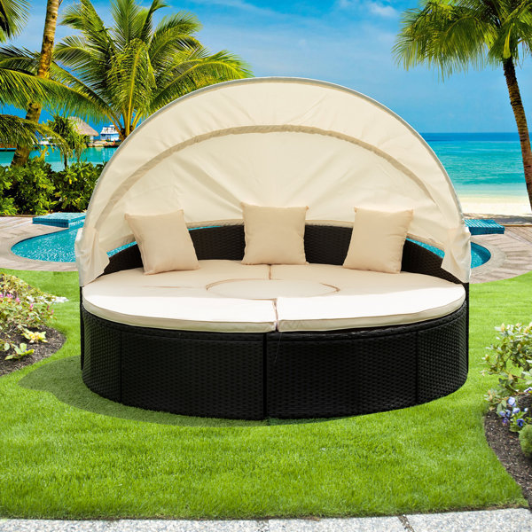 Brayden Studio® Behling Dia 70.87" Round Patio Wicker Daybed with